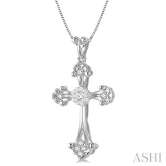 1/4 Ctw Art Deco Lovebright Round Cut Diamond Cross Pendant in 14K White Gold with chain