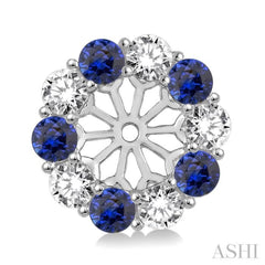 2.90 MM Round Cut Sapphire and 1 Ctw Round Cut Diamond Earring Jacket in 14K White Gold