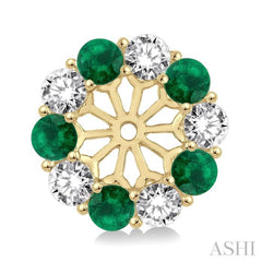 2.65 MM Round Cut Emerald and 3/4 Ctw Round Cut Diamond Earring Jacket in 14K Yellow Gold