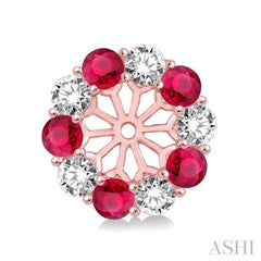 2.30 MM Round Cut Ruby and 1/2 Ctw Round Cut Diamond Earring Jacket in 14K Rose Gold