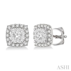 1/3 Ctw Cushion Shape Lovebright Round Cut Diamond Stud Earrings in 14K White Gold