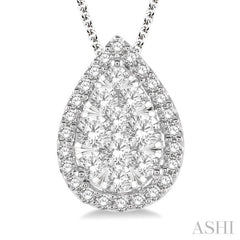 3/4 ctw Pear Shape Lovebright Round Cut Diamond Pendant With Chain in 14K White Gold