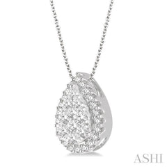 1/2 ctw Pear Shape Lovebright Round Cut Diamond Pendant With Chain in 14K White Gold