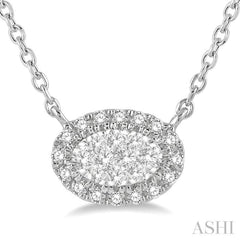 1/2 ctw Oval Shape Round Cut Diamond Lovebright Necklace in 14K White Gold