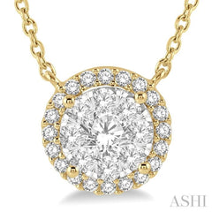 1/2 ctw Circular Round Cut Diamond Lovebright Necklace in 14K Yellow and White Gold