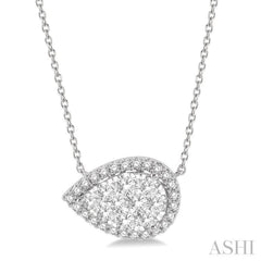 1 ctw Pear Shape Round Cut Diamond Lovebright Necklace in 14K White Gold