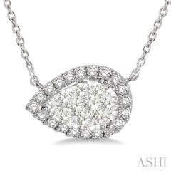 1/3 ctw Pear Shape Round Cut Diamond Lovebright Necklace in 14K White Gold