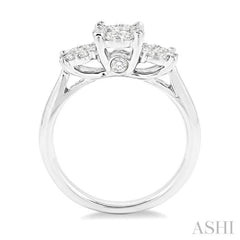 3/4 ctw Triple Circular Head Lovebright Round Cut Diamond Ring in 14K White Gold