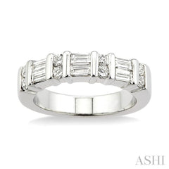 1 Ctw Baguette and Round Cut Diamond Fashion Band in 14K White Gold