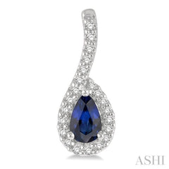 1/6 Ctw Hanging Arm 5x3 MM Pear Cut Sapphire and Round Cut Diamond Precious Earring in 10K White Gold