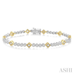 1 1/2 Ctw Round & Diamond Mount Round Cut Diamond Bracelet in 14K White and Yellow Gold