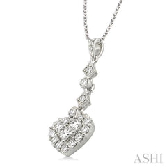 1 ctw Hanging Heart Round Cut Diamond Pendant With Chain in 18K White Gold