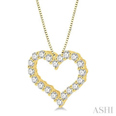 1 Ctw Heart Shape Round Cut Diamond Pendant With Chain in 14K Yellow Gold