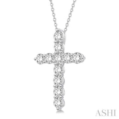 1 1/2 Ctw Round Cut Diamond Cross Pendant in 14K White Gold with Chain