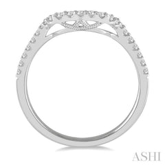 1/4 ctw Scooped Center Round Cut Diamond Wedding Band in 14K White Gold