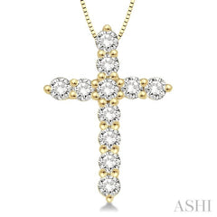 1/4 Ctw Round Cut Diamond Cross Pendant in 14K Yellow Gold with Chain