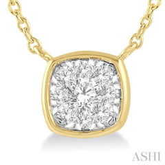 1/6 Ctw Cushion Shape Lovebright Diamond Necklace in 14K Yellow and White Gold