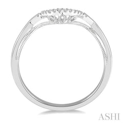 1/20 ctw Deep Curve Center Winged Shank Round Cut Diamond Wedding Band in 14K White Gold