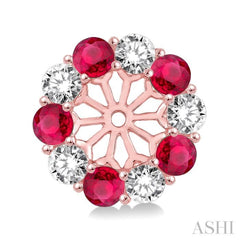 2.90 MM Round Cut Ruby and 1 Ctw Round Cut Diamond Earring Jacket in 14K Rose Gold