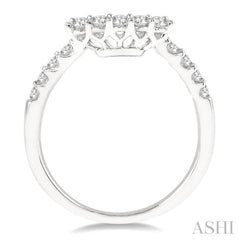 3/8 ctw Raised Arched Center Round Cut Diamond Wedding Band in 14K White Gold