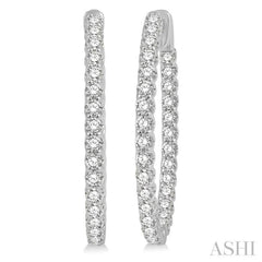 3 Ctw Inside-Out Round Cut Diamond Oval Shape Hoop Earrings in 14K White Gold