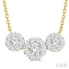 3/4 Ctw 3-Stone Lovebright Round Cut Diamond Necklace in 14K Yellow and White Gold