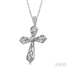 1/10 Ctw Round Cut Diamond Cross Pendant in 14K White Gold with Chain