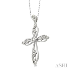 1/6 Ctw Round Cut Diamond Cross Pendant in 14K White Gold with Chain