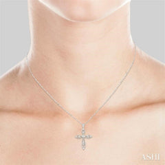 1/6 Ctw Round Cut Diamond Cross Pendant in 14K White Gold with Chain