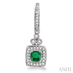 4x4 MM Cushion Shape Emerald and 1/3 Ctw Round Cut Diamond Earrings in 14K White Gold