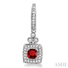 4x4 MM Cushion Shape Ruby and 1/3 Ctw Round Cut Diamond Earrings in 14K White Gold