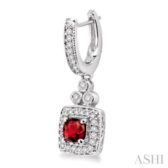 4x4 MM Cushion Shape Ruby and 1/3 Ctw Round Cut Diamond Earrings in 14K White Gold