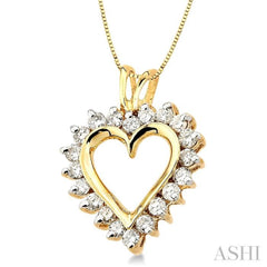 1/2 Ctw Round Cut Diamond Heart Pendant in 14K Yellow Gold with Chain