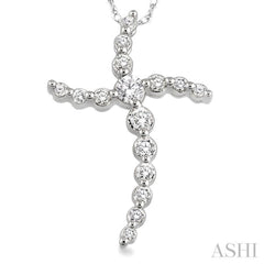 1/4 Ctw Round Cut Diamond Journey Cross Pendant in 14K White Gold with Chain