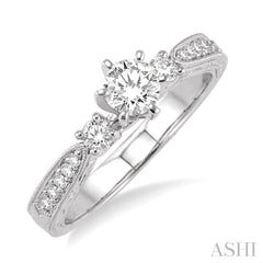 5/8 Ctw Diamond Engagement Ring with 3/8 Ct Round Cut Center Stone in 14K White Gold