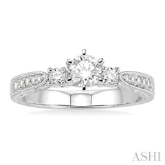 5/8 Ctw Diamond Engagement Ring with 3/8 Ct Round Cut Center Stone in 14K White Gold