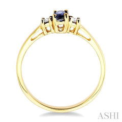 5x3 MM Oval Cut Sapphire and 1/20 Ctw Round Cut Diamond Ring in 10K Yellow Gold