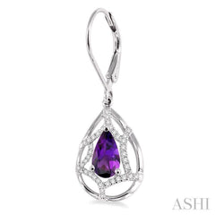 8x5mm Pear Shape Amethyst and 1/4 Ctw Round Cut Diamond Earrings in 14K White Gold