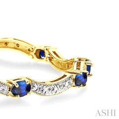 4x3 MM Oval Cut Sapphire and 1/10 Ctw Single Cut Diamond Bracelet in 14K Yellow Gold