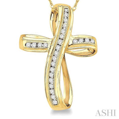 1/4 Ctw Channel Set Round Cut Diamond Cross Pendant in 10K Yellow Gold with Chain