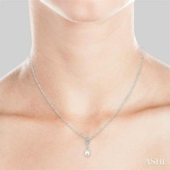 9x7MM Briolette Cut Cultured Pearl and 1/20 Ctw Round Cut Diamond Drop Pendant in 10K White Gold with Chain