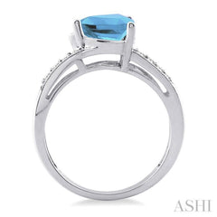 8X8 MM Trillion Cut Blue Topaz and 1/20 Ctw Single Cut Diamond Ring in Sterling Silver