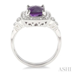 9x7 MM Cushion Shape Amethyst and 1/10 Ctw Single Cut Diamond Ring in Sterling Silver