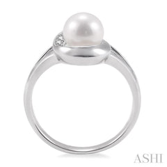 6.5 MM Cultured Pearl and 1/20 Ctw Single Cut Diamond Ring in Sterling Silver