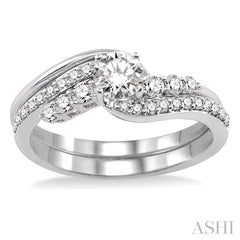 1/2 Ctw Diamond Wedding Set with Engagement Ring and Enhancer in 14K White Gold