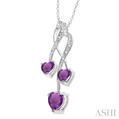 5&7  MM Heart Shape Amethyst and 1/50 ctw Single Cut Diamond Pendant in Sterling Silver with Chain