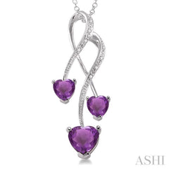 5&7  MM Heart Shape Amethyst and 1/50 ctw Single Cut Diamond Pendant in Sterling Silver with Chain