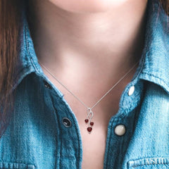 5&7  MM Heart Shape Garnet and 1/50 ctw Single Cut Diamond Pendant in Sterling Silver with Chain