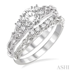 1/2 Ctw Diamond Wedding Set with 1/3 Ctw Round Cut Engagement Ring and 1/10 Ctw Wedding Band in 14K White Gold