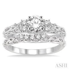 1/2 Ctw Diamond Wedding Set with 1/3 Ctw Round Cut Engagement Ring and 1/10 Ctw Wedding Band in 14K White Gold